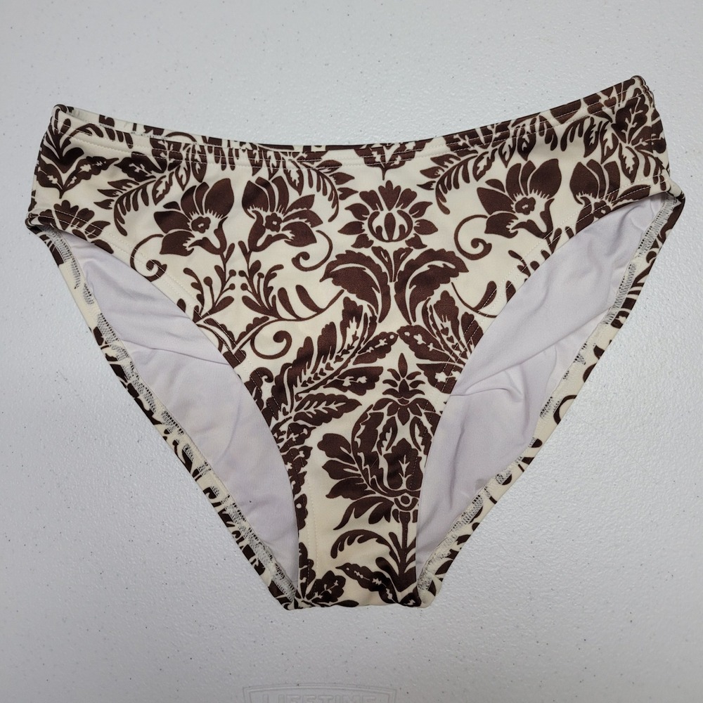 Victoria's Secret Damask Floral Bikini Bottoms Size Small Brown Beige Swimwear